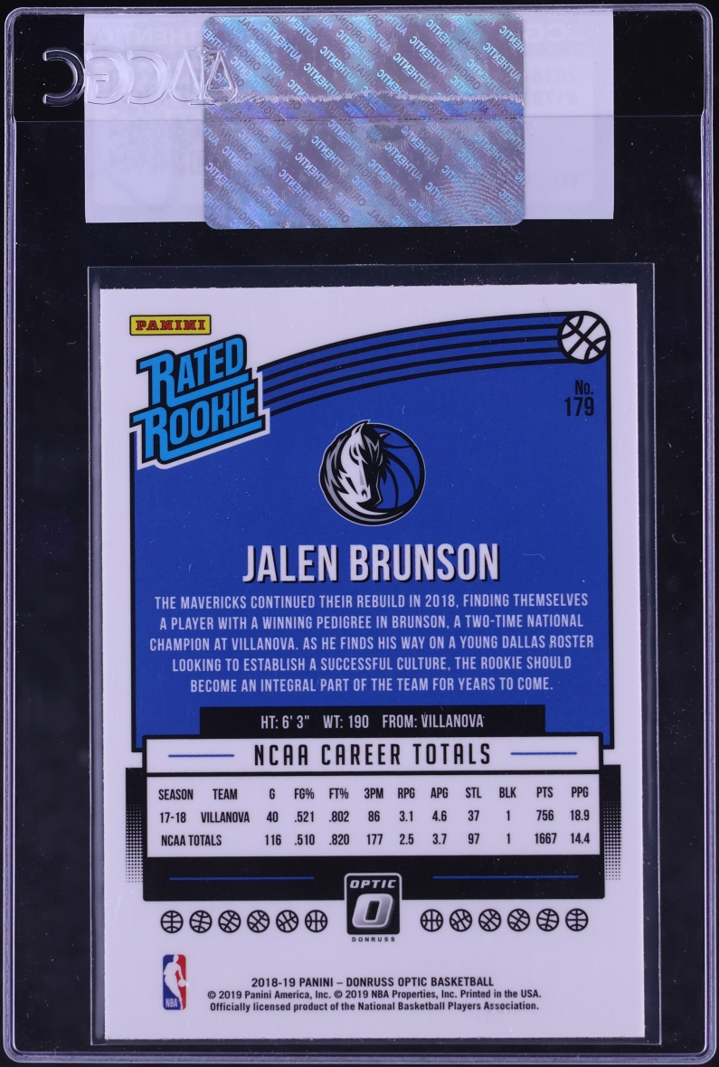 2018 Donruss Optic Jalen Brunson ROOKIE #179 CGC AUTH