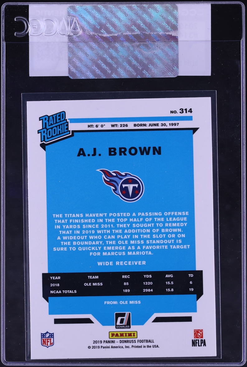 2019 Donruss Football A.J. Brown ROOKIE #314 CGC AUTH