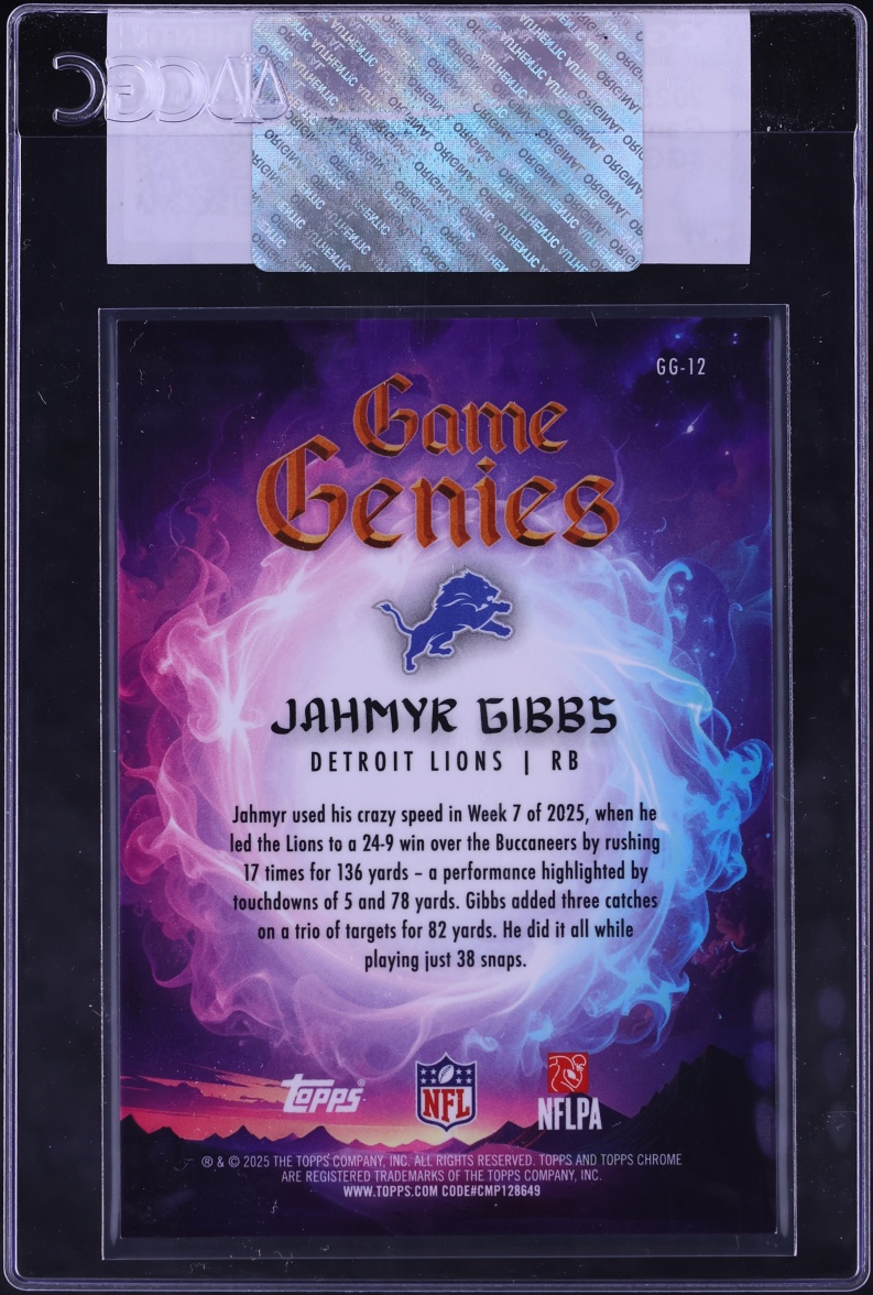 2025 Topps Chrome Game Genies Jahmyr Gibbs #GG-12 CGC AUTH