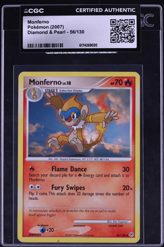 2007 Pokemon Diamond & Pearl Monferno #56 CGC AUTH