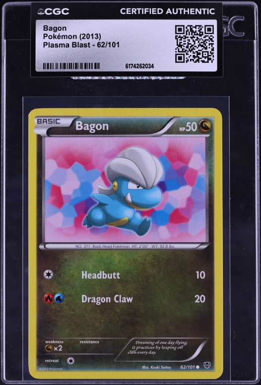 2013 Pokemon Plasma Blast Bagon #62 CGC AUTH