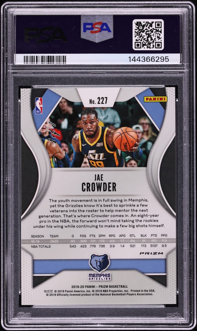 2019 Panini Prizm Choice Nebula Jae Crowder 1/1 #227 PSA 10 GEM MINT