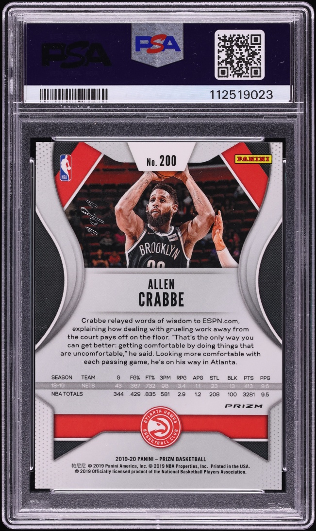 2019 Panini Prizm Choice Nebula Allen Crabbe 1/1 #200 PSA 9 MINT