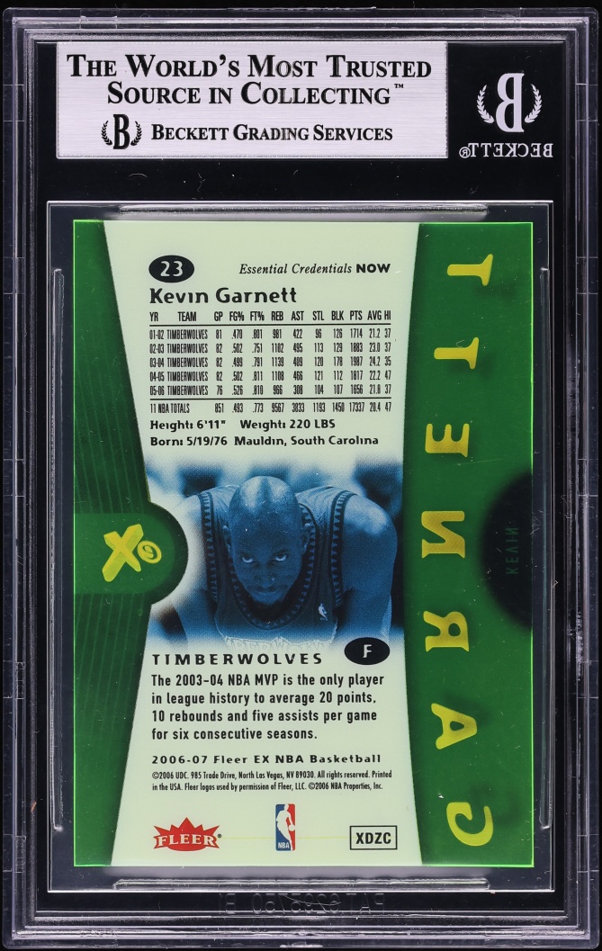 2006 E-X Essential Credentials Now Missing Serial Number Kevin Garnett #23 BGS 8.5 NM-MT+