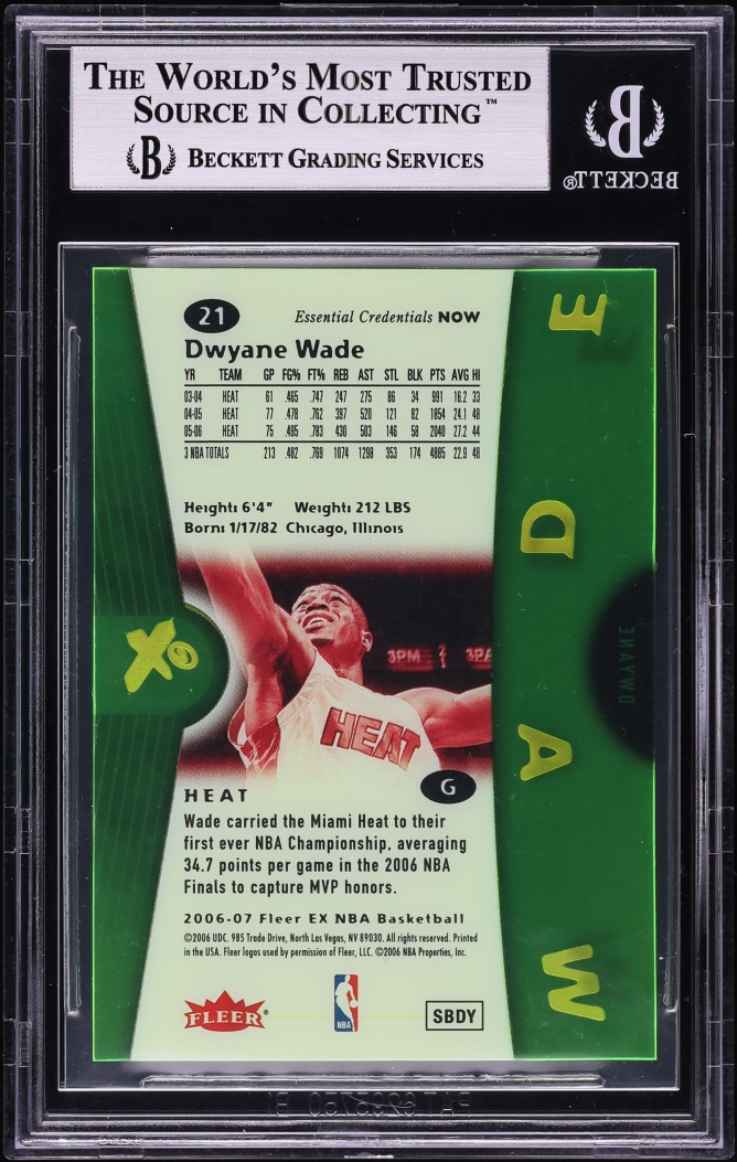 2006 E-X Essential Credentials Now Missing Serial Number Dwyane Wade #21 BGS 8.5 NM-MT+