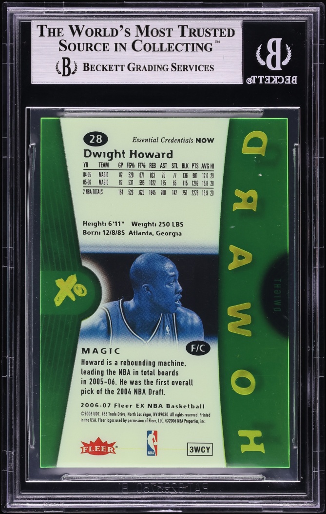 2006 E-X Essential Credentials Now Missing Serial Number Dwight Howard #28 BGS 9 MINT