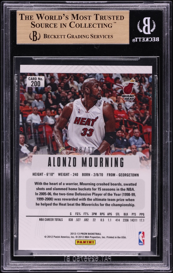 2012 Panini Prizm Gold Alonzo Mourning /10 #200 BGS 9.5 GEM MINT
