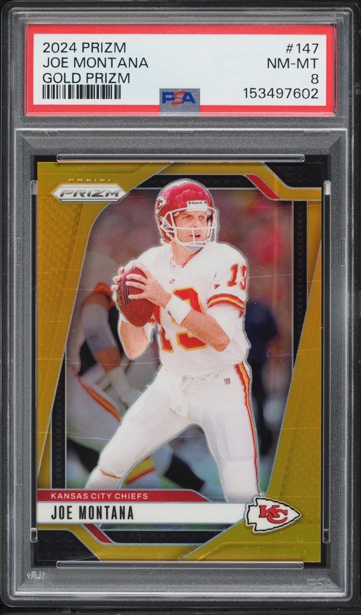 2024 Panini Prizm Gold Joe Montana /10 #147 PSA 8 NM-MT