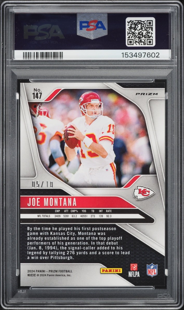 2024 Panini Prizm Gold Joe Montana /10 #147 PSA 8 NM-MT