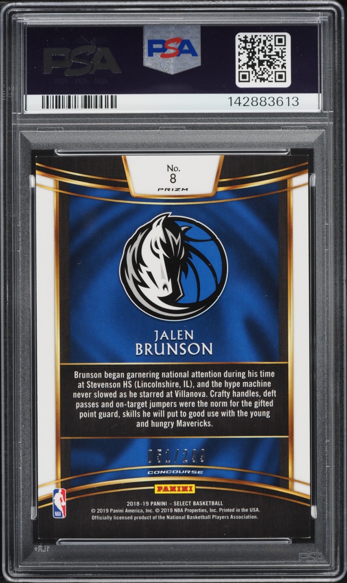 2018 Select Concourse Light Blue Prizm Jalen Brunson ROOKIE /299 #8 PSA 8 NM-MT