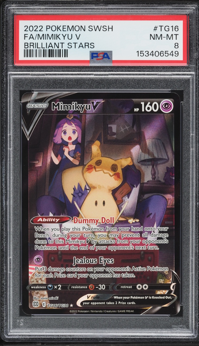 2022 Pokemon Sword & Shield Brilliant Stars CHR Mimikyu V #TG16 PSA 8 NM-MT