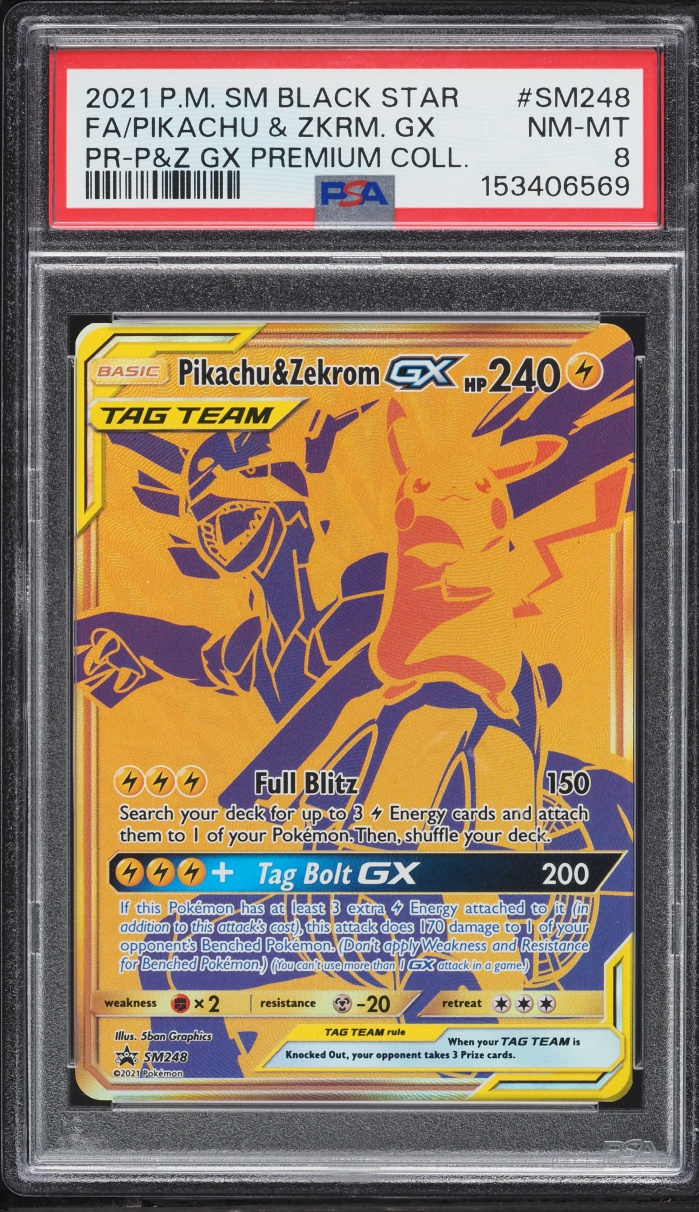 2021 Pokemon Sun & Moon Promo Premium Collection Full Art Pikachu & Zekrom GX #SM248 PSA 8
