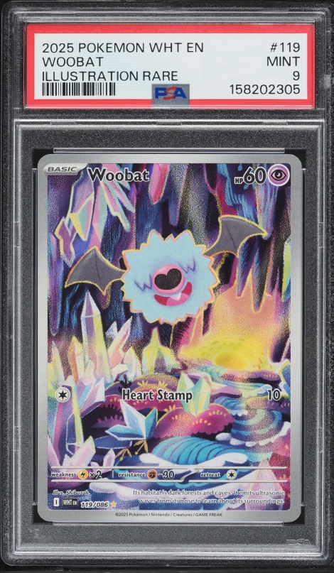 2025 Pokemon Scarlet & Violet White Flare IR Woobat #119 PSA 9 MINT