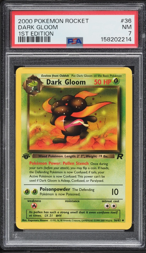 2000 Pokemon Team Rocket 1st Edition Dark Gloom #36 PSA 7 NRMT
