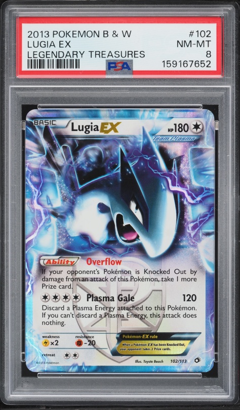 2013 Pokemon Black & White Legendary Treasures Holo Lugia Ex #102 PSA 8 NM-MT