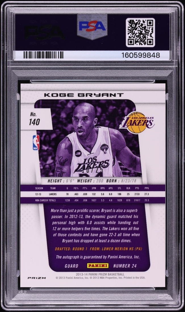 2013 Panini Prizm Silver Kobe Bryant AUTO DNA 10 /25 #140 PSA 10 GEM MINT