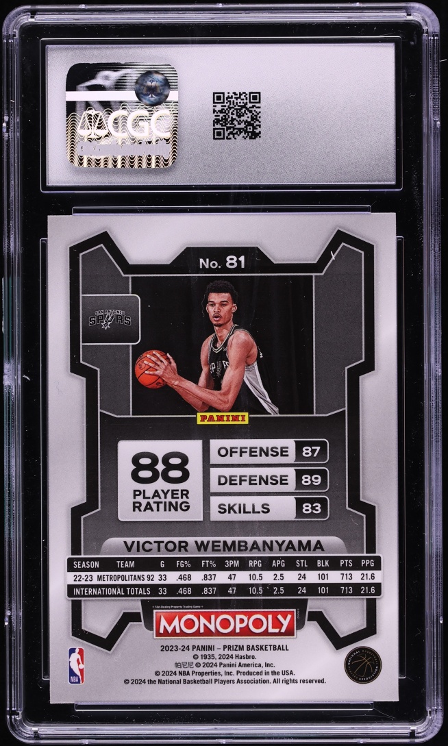 2023 Panini Prizm Monopoly Victor Wembanyama ROOKIE #81 CGC 10 GEM MINT