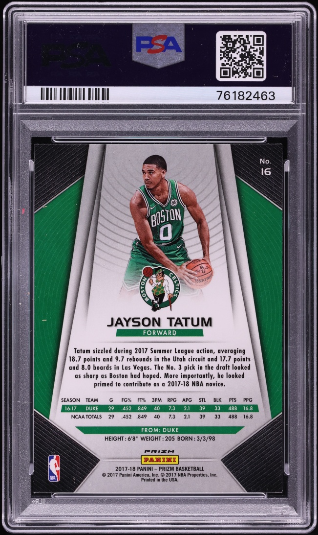 2017 Panini Prizm Silver Jayson Tatum ROOKIE #16 PSA 10 GEM MINT