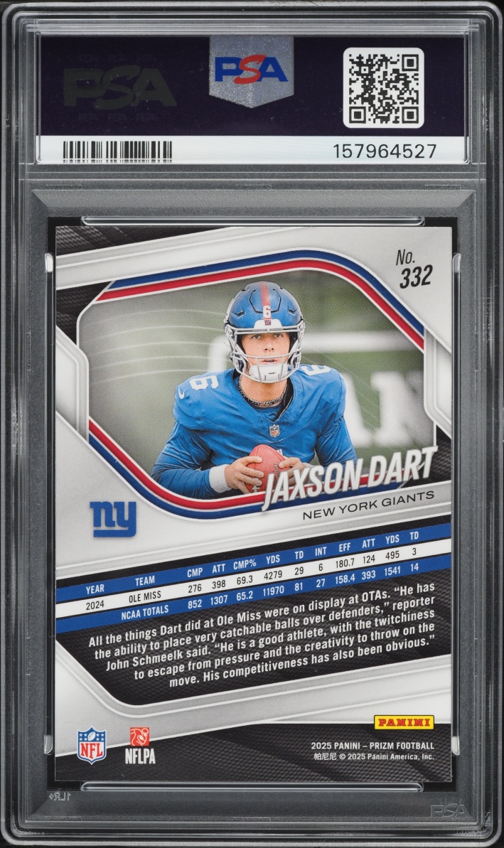 2025 Panini Prizm Jaxson Dart ROOKIE #332 PSA 9 MINT