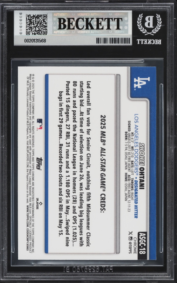 2025 Topps Chrome Update '25 All-Star Game Shohei Ohtani #ASGC18 BGS 8 NM-MT
