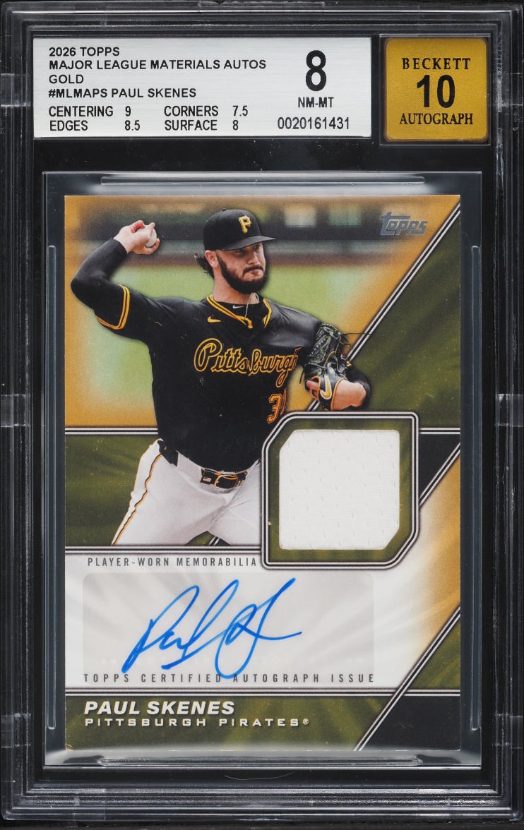 2026 Topps Major League Materials Gold Paul Skenes PATCH AUTO /50 #MLMAPS BGS 8 NM-MT