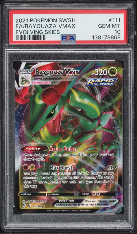 2021 Pokemon SWSH Evolving Skies Alt Art Rayquaza VMAX #218 PSA 10