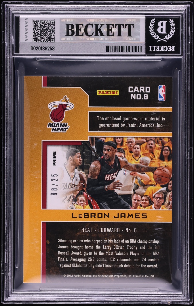 2012 Prestige True Colors Materials Prime Lebron James PATCH /25 #8 BGS 9 MINT