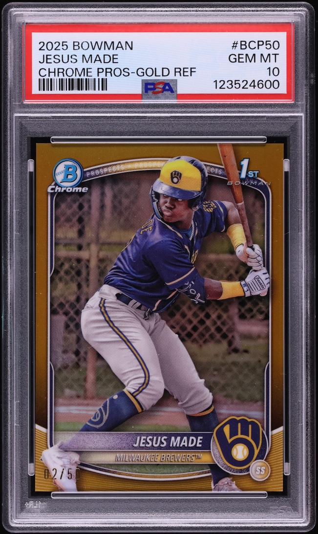 2025 Bowman Chrome Gold Refractor Jesus Made PROSPECT /50 #BCP50 PSA 10 GEM MINT