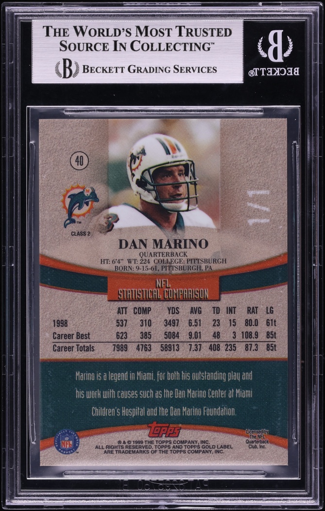 1999 Topps Gold Label Class 2 Red One To One Dan Marino 1/1 #40 BGS 9 MINT