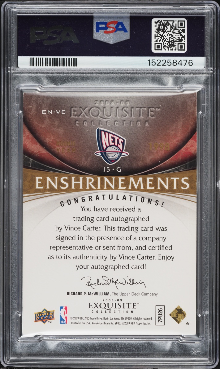 2008 Exquisite Collection Enshrinements Vince Carter AUTO /25 #EN-VC PSA 7 NRMT