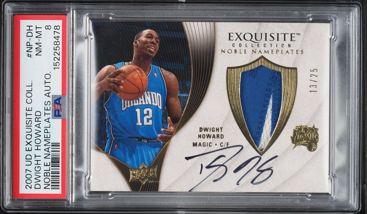 2007 Exquisite Collection Noble Nameplates Dwight Howard PATCH AUTO /25 #NP-DH PSA 8 NM-MT