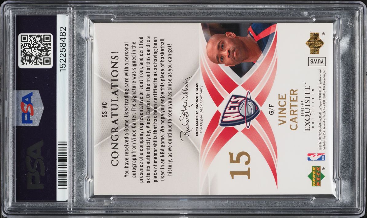 2006 Exquisite Collection Scripted Swatches Vince Carter PATCH AUTO /25 #SS-VC PSA 7 NRMT