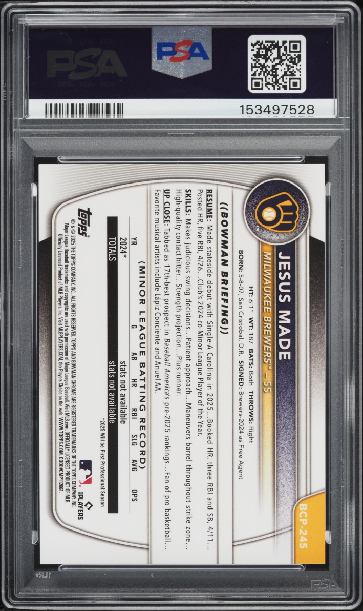 2025 Bowman Chrome Orange Wave Jesus Made PROSPECT /25 #BCP245 PSA 10 GEM MINT