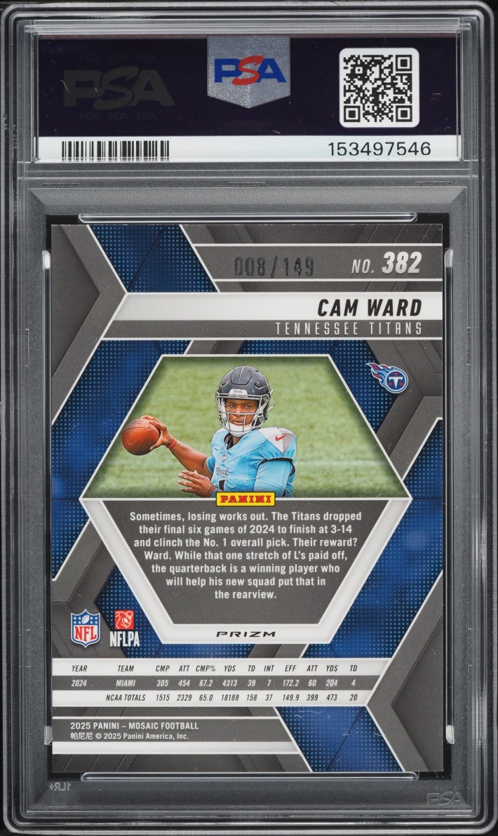 2025 Panini Mosaic Silver Knight Cam Ward /149 #382 PSA 10 GEM MINT