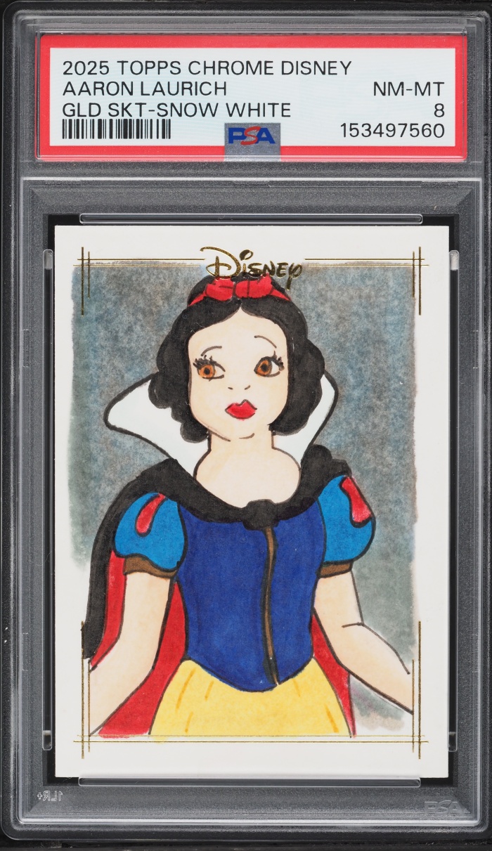 2025 Topps Chrome Disney Sketch Cards Gold Snow White Aaron Laurich AUTO PSA 8 NM-MT