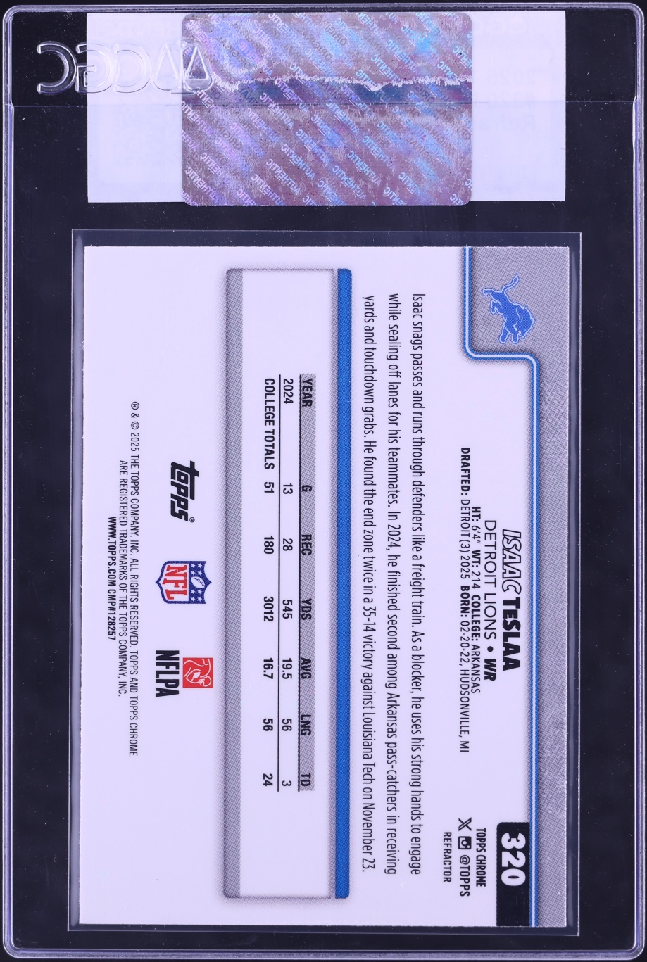 2025 Topps Chrome Refractor Isaac TeSlaa ROOKIE #320 CGC AUTH