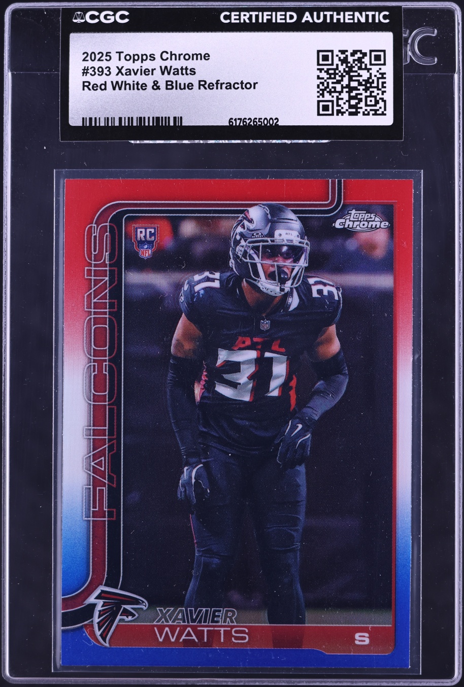 2025 Topps Chrome Red White & Blue Refractor Xavier Watts ROOKIE #393 CGC AUTH