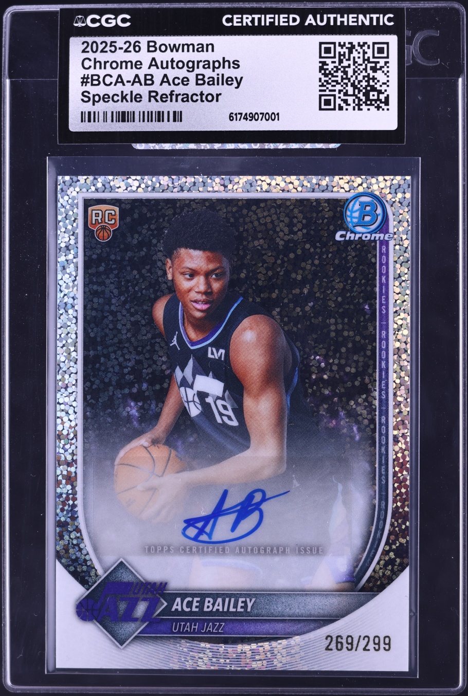 2025 Bowman Chrome Speckle Refractor Ace Bailey ROOKIE AUTO /299 #BCA-AB CGC AUTH