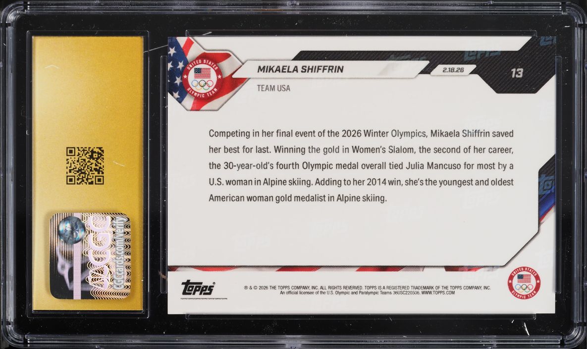 2026 Topps Now Olympics Mikaela Shiffrin #13 CGC 10 PRISTINE