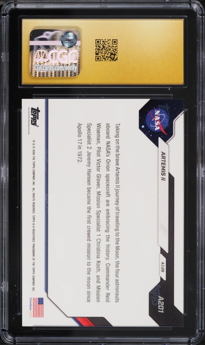 2026 Topps Now Artemis II #A201 CGC 10 PRISTINE