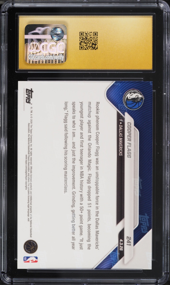2025 Topps Now Cooper Flagg ROOKIE #241 CGC 10 PRISTINE