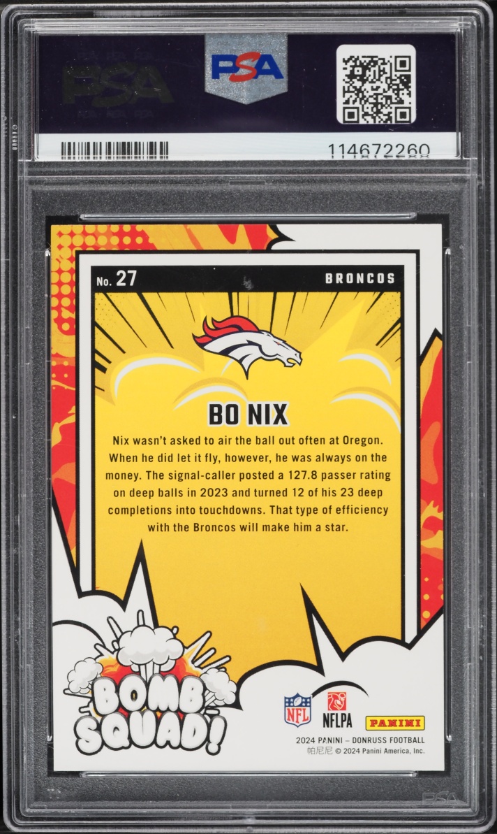 2024 Donruss Bomb Squad Bo Nix ROOKIE #27 PSA 9 MINT