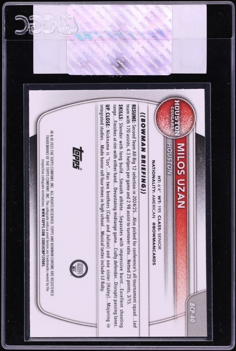 2025 Bowman Chrome University Milos Uzan ROOKIE #BCP-40 CGC AUTH