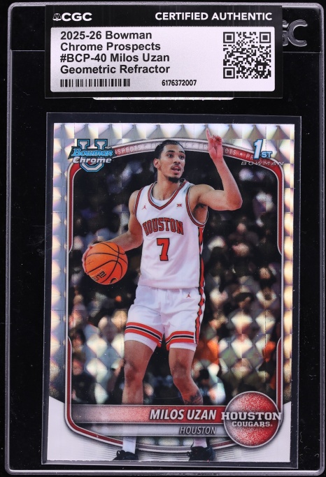 2025 Bowman Chrome University Geometric Refractor Milos Uzan ROOKIE #BCP-40 CGC AUTH