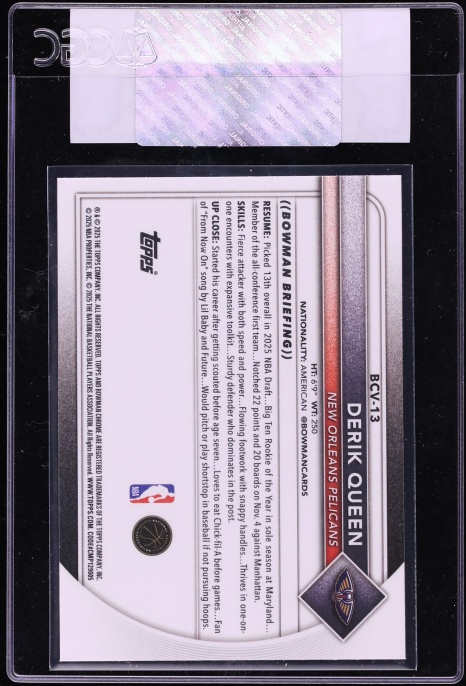 2025 Bowman Chrome Derik Queen ROOKIE #BCV-13 CGC AUTH