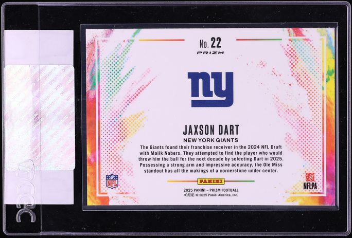2025 Panini Prizm Color Blast Jaxson Dart ROOKIE #22 CGC AUTH
