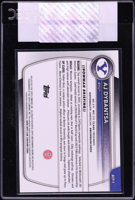 2025 Bowman Chrome University AJ Dybantsa #BCP-1 CGC AUTH