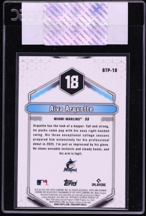2026 Bowman Chrome Scouts Top 100 Aiva Arquette PROSPECT #BTP-18 CGC AUTH