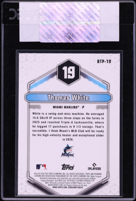 2026 Bowman Chrome Scouts Top 100 Thomas White PROSPECT #BTP-19 CGC AUTH