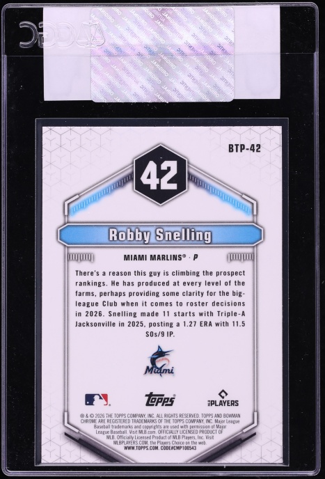 2026 Bowman Chrome Scouts Top 100 Robby Snelling PROSPECT #BTP-42 CGC AUTH